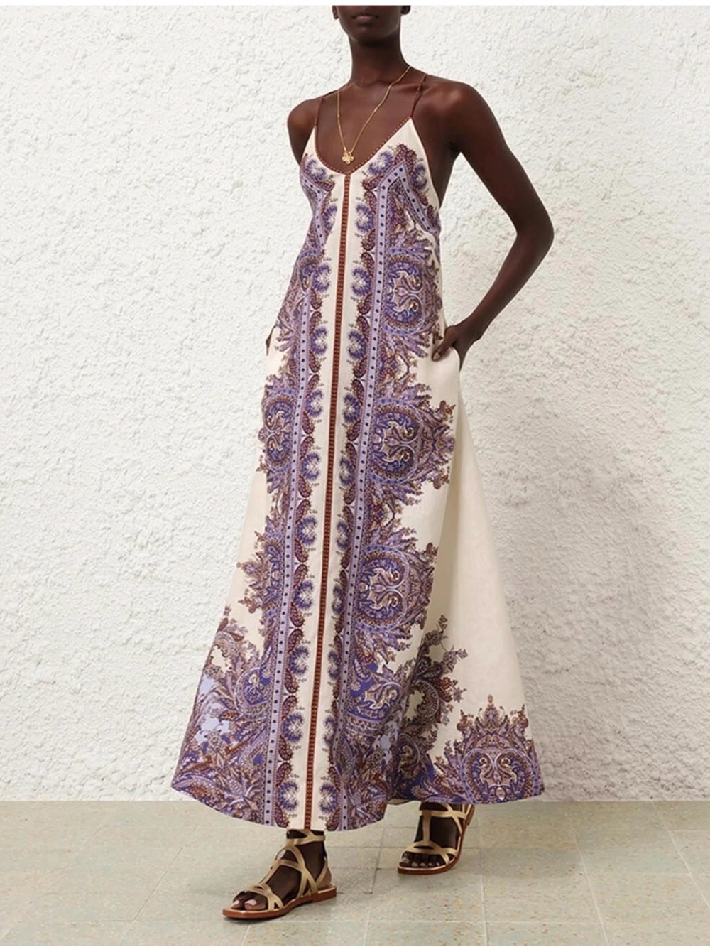 Zimmerman Cream and Purple Paisley Slip Maxi Dress / SIZE OP - WORN 2x -